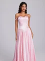 A-line Spaghetti Straps Appliques Lace Floor-Length Silk Like Satin Corset Bridesmaid Dress