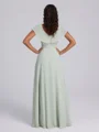 A-line V-neck Short Sleeves Sash/Ribbon/Belt Floor-Length Chiffon Bridesmaid Dress