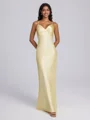 Sheath V-neck Pleated Floor-Length Silk Like Satin Bridesmaid Dress