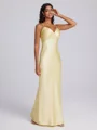 Sheath V-neck Pleated Floor-Length Silk Like Satin Bridesmaid Dress