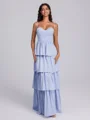A-line Spaghetti Straps Cascading Ruffles Floor-Length Charmeuse Corset Bridesmaid Dress