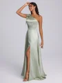 A-line One-Shoulder Bow Floor-Length Silk Like Satin Corset Bridesmaid Dress
