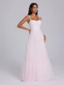 A-line Halter Pleated Floor-Length Tulle Corset Bridesmaid Dress