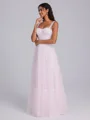A-line Halter Pleated Floor-Length Tulle Corset Bridesmaid Dress