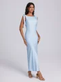 Sheath Scoop Bow Ankle-Length Jersey Bridesmaid Dress