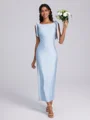 Sheath Scoop Bow Ankle-Length Jersey Bridesmaid Dress