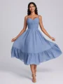 A-line V-neck Pleated Tea-Length Chiffon Bridesmaid Dress