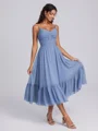 A-line V-neck Pleated Tea-Length Chiffon Bridesmaid Dress