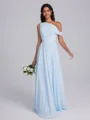 A-line One-Shoulder Pleated Floor-Length Chiffon Corset Bridesmaid Dress