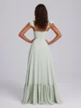 A-line Straps Ruffles Floor-Length Chiffon Corset Bridesmaid Dress