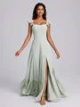 A-line Straps Ruffles Floor-Length Chiffon Corset Bridesmaid Dress