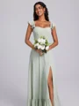 A-line Straps Ruffles Floor-Length Chiffon Corset Bridesmaid Dress