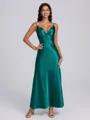 A-line V-neck Pleated Ankle-Length Bridesmaid Dress