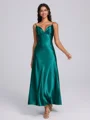 A-line V-neck Pleated Ankle-Length Bridesmaid Dress