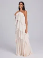 Sheath Halter Cascading Ruffles Floor-Length Chiffon Bridesmaid Dress