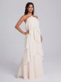 Sheath Halter Cascading Ruffles Floor-Length Chiffon Bridesmaid Dress