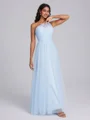 A-line One-Shoulder Pleated Floor-Length Tulle Corset Bridesmaid Dress