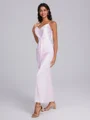 Sheath V-neck Pleated Ankle-Length Silk Like Satin Corset Bridesmaid Dress
