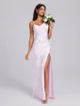 Sheath Cowl Pleated Floor-Length Silk Like Satin Corset Bridesmaid Dress
