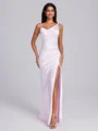 Sheath Cowl Pleated Floor-Length Silk Like Satin Corset Bridesmaid Dress