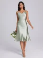 Sheath Spaghetti Straps Sash/Ribbon/Belt Tea-Length Silk Like Satin Bridesmaid Dress