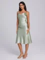 Sheath Spaghetti Straps Sash/Ribbon/Belt Tea-Length Silk Like Satin Bridesmaid Dress