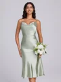 Sheath Spaghetti Straps Sash/Ribbon/Belt Tea-Length Silk Like Satin Bridesmaid Dress