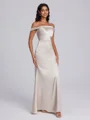 Sheath Off-the-Shoulder Pleated Floor-Length Silk Like Satin Corset Bridesmaid Dress
