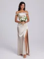 Sheath Off-the-Shoulder Pleated Floor-Length Silk Like Satin Corset Bridesmaid Dress