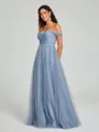 A-line/Princess Off-the-Shoulder Floor-Length Sleeveless Tulle Bridesmaid Dress