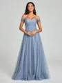 A-line/Princess Off-the-Shoulder Floor-Length Sleeveless Tulle Bridesmaid Dress