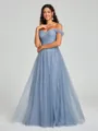 A-line/Princess Off-the-Shoulder Floor-Length Sleeveless Tulle Bridesmaid Dress