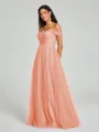 A-line/Princess Off-the-Shoulder Floor-Length Sleeveless Tulle Bridesmaid Dress