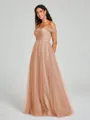 A-line/Princess Off-the-Shoulder Floor-Length Sleeveless Tulle Bridesmaid Dress