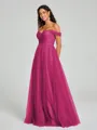 A-line/Princess Off-the-Shoulder Floor-Length Sleeveless Tulle Bridesmaid Dress