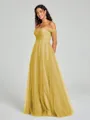 A-line/Princess Off-the-Shoulder Floor-Length Sleeveless Tulle Bridesmaid Dress