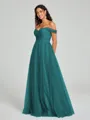 A-line/Princess Off-the-Shoulder Floor-Length Sleeveless Tulle Bridesmaid Dress