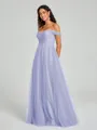 A-line/Princess Off-the-Shoulder Floor-Length Sleeveless Tulle Bridesmaid Dress