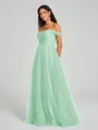 A-line/Princess Off-the-Shoulder Floor-Length Sleeveless Tulle Bridesmaid Dress