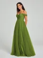 A-line/Princess Off-the-Shoulder Floor-Length Sleeveless Tulle Bridesmaid Dress