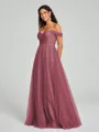 A-line/Princess Off-the-Shoulder Floor-Length Sleeveless Tulle Bridesmaid Dress