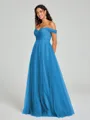 A-line/Princess Off-the-Shoulder Floor-Length Sleeveless Tulle Bridesmaid Dress