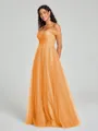A-line/Princess Off-the-Shoulder Floor-Length Sleeveless Tulle Bridesmaid Dress