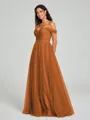 A-line/Princess Off-the-Shoulder Floor-Length Sleeveless Tulle Bridesmaid Dress