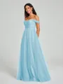 A-line/Princess Off-the-Shoulder Floor-Length Sleeveless Tulle Bridesmaid Dress