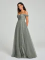 A-line/Princess Off-the-Shoulder Floor-Length Sleeveless Tulle Bridesmaid Dress