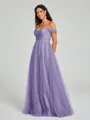 A-line/Princess Off-the-Shoulder Floor-Length Sleeveless Tulle Bridesmaid Dress