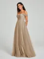 A-line/Princess Off-the-Shoulder Floor-Length Sleeveless Tulle Bridesmaid Dress