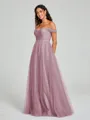 A-line/Princess Off-the-Shoulder Floor-Length Sleeveless Tulle Bridesmaid Dress