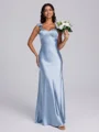 Sheath Straps Pleated Floor-Length Silk Like Satin Bridesmaid Dress